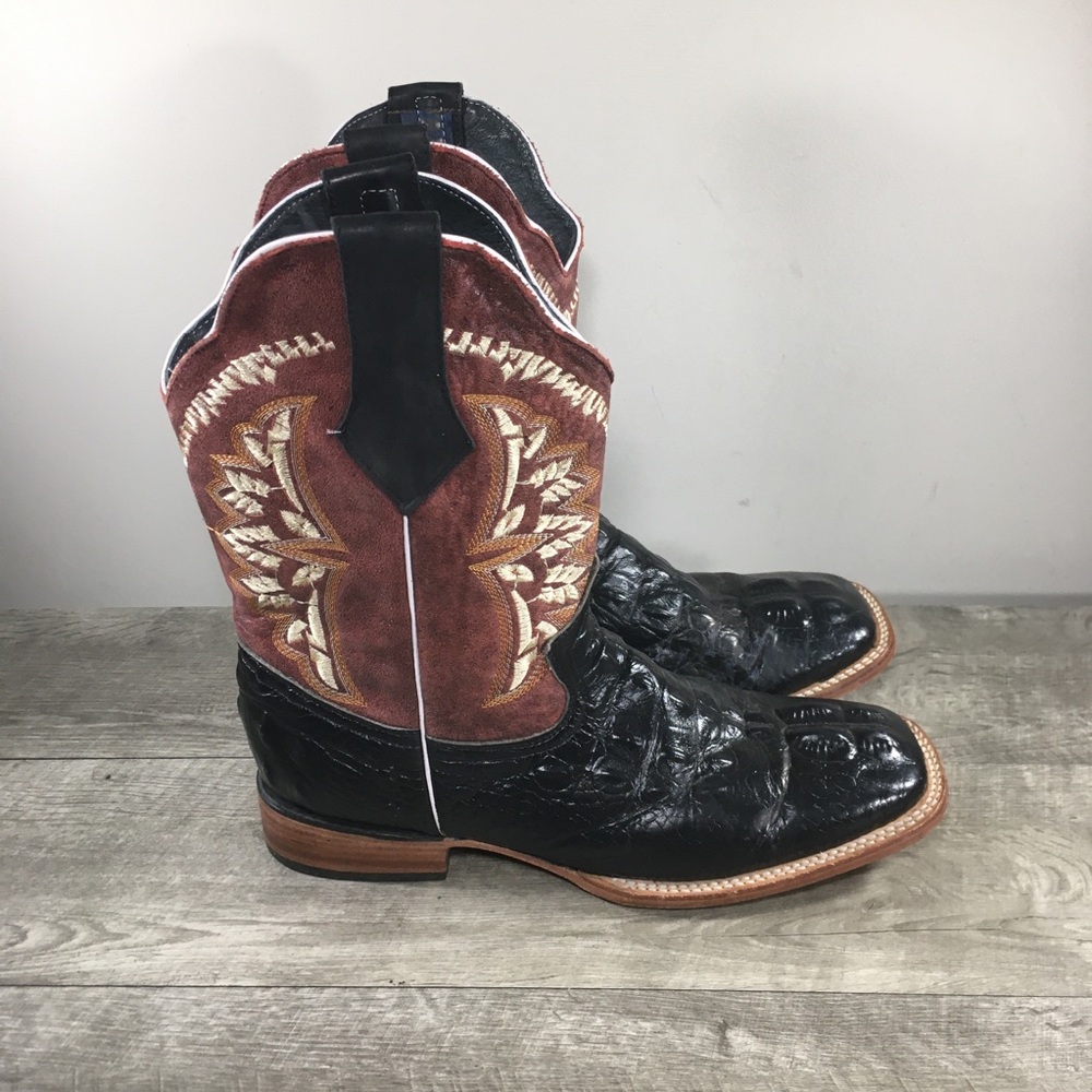 Darios Alligator Embossed Square Toe Leather Cowboy Western Men’s Boots Size 12
